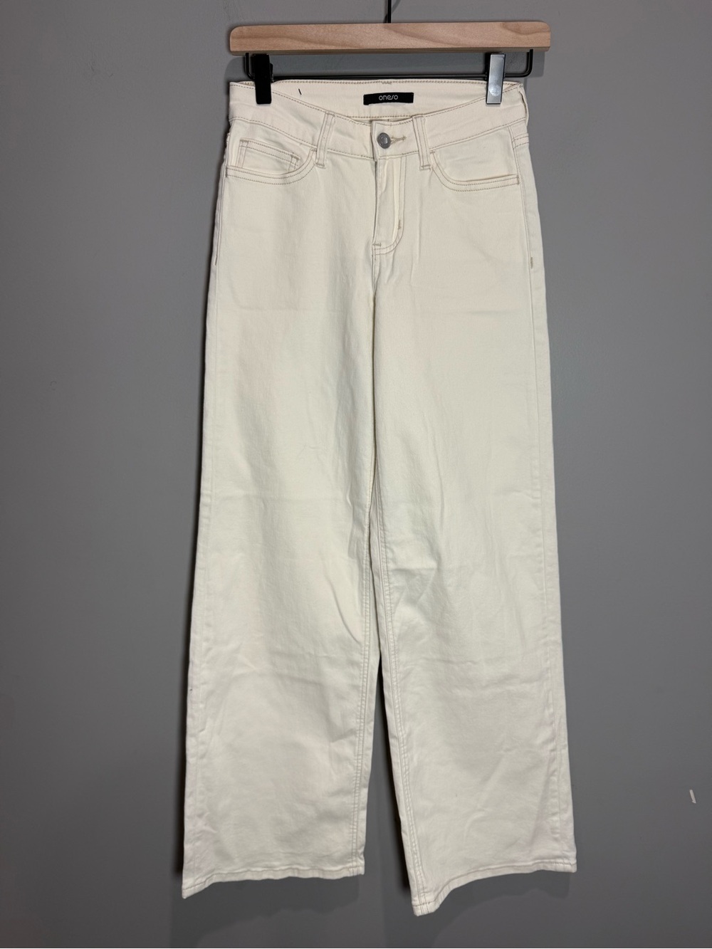Oneso White Wide Leg Jeans Size 24 High Rise Stretch Denim